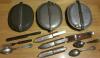M1874, M1910 & M1918 mess kits, Span Am contengency knife, fork & spoon, M1902 knife, M1910 knife & Spoon, M1910/1917 tin plate fork & spoon