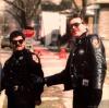 Hamming it up for newspaper photographer (me on right)